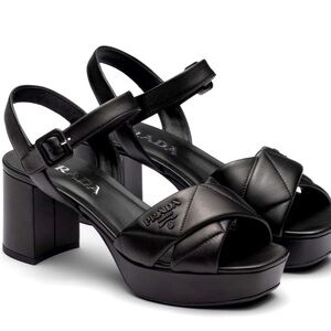 Prada Nappa Womens Black Platform Ankle Strap Sandals